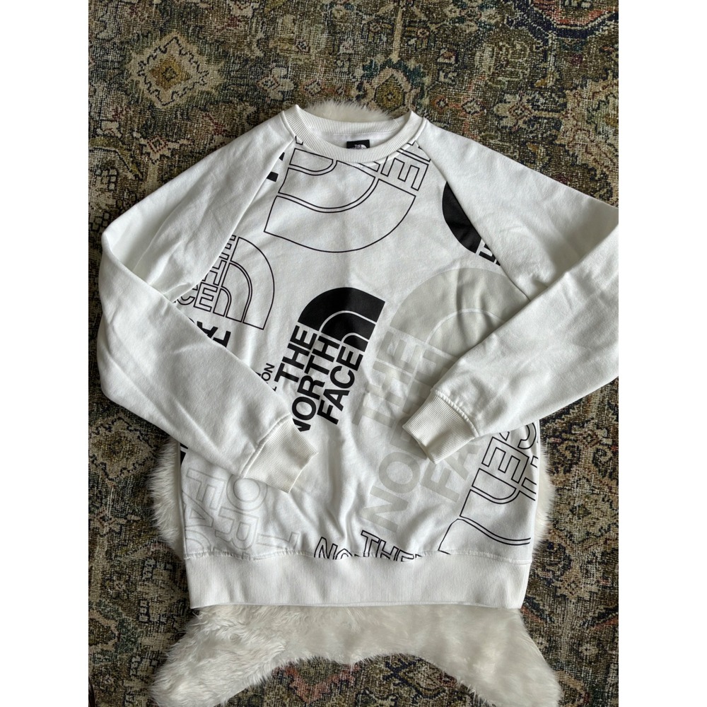 The North Face Womens Graphic Logo Sweatshirt White Raglan Sleeve Size Medium‎
